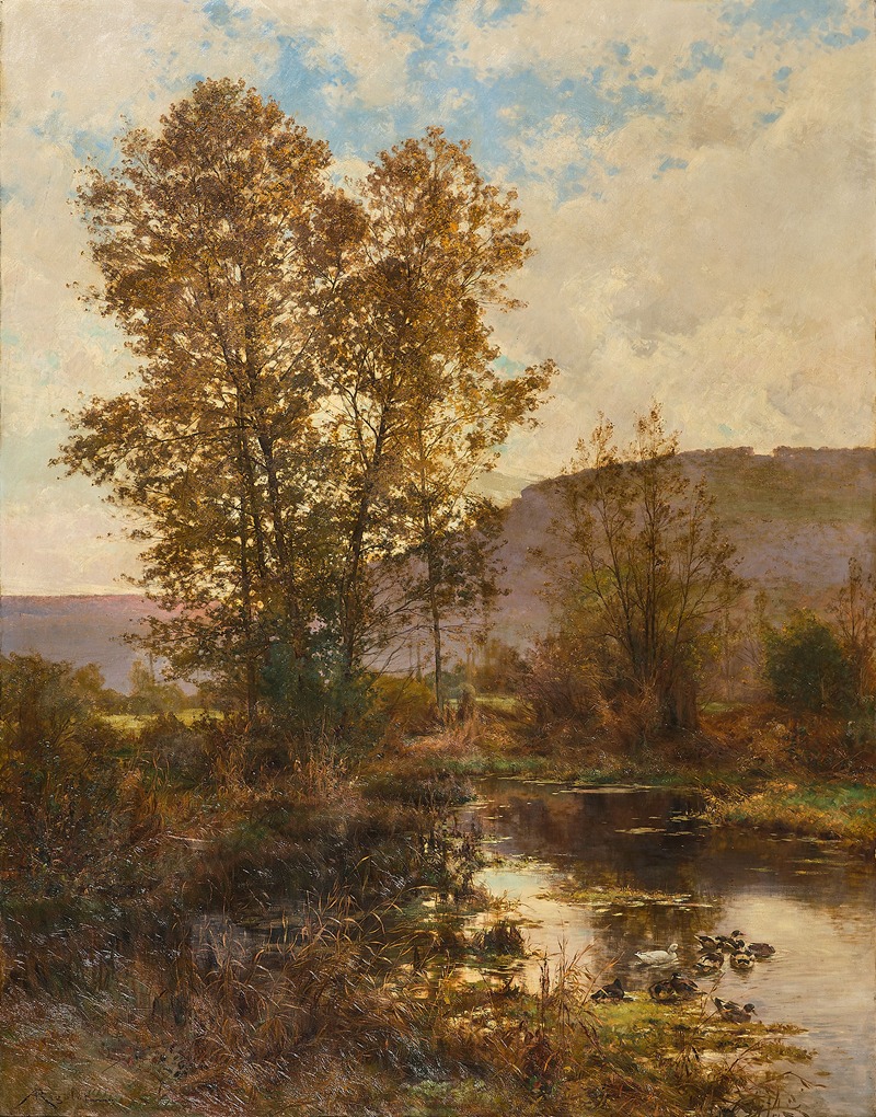 Albert Rigolot - Canards à l’étang dans un paysage d’automne