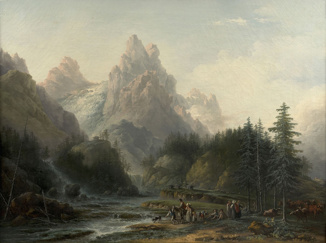 Claude-Louis Châtelet - Vue du Wellhorn et du Wetterhorn prise de Rosenlaui vers Meiringen dans l’Oberland bernois