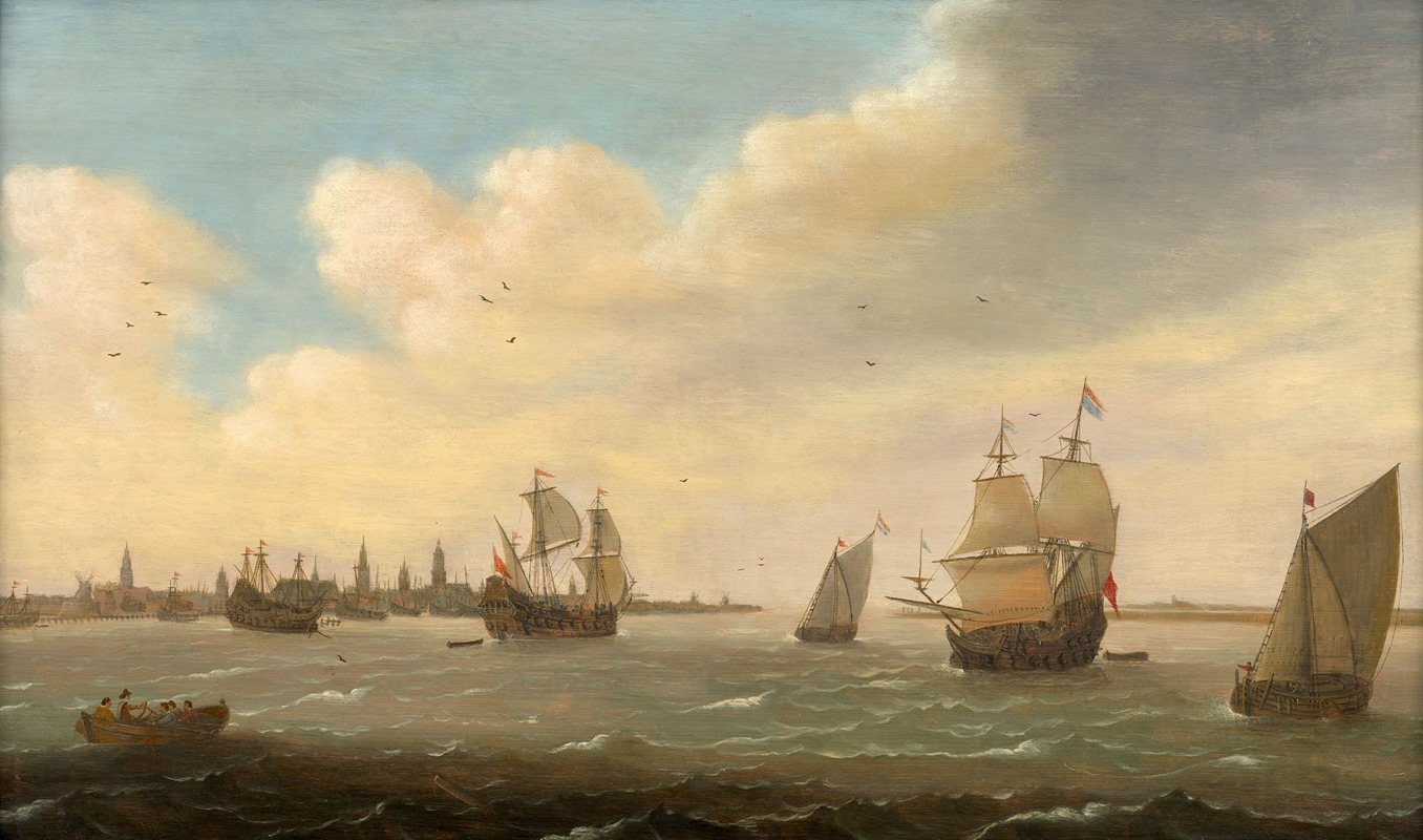 Cornelis Bol - Sailboats in the harbour of Rotterdam