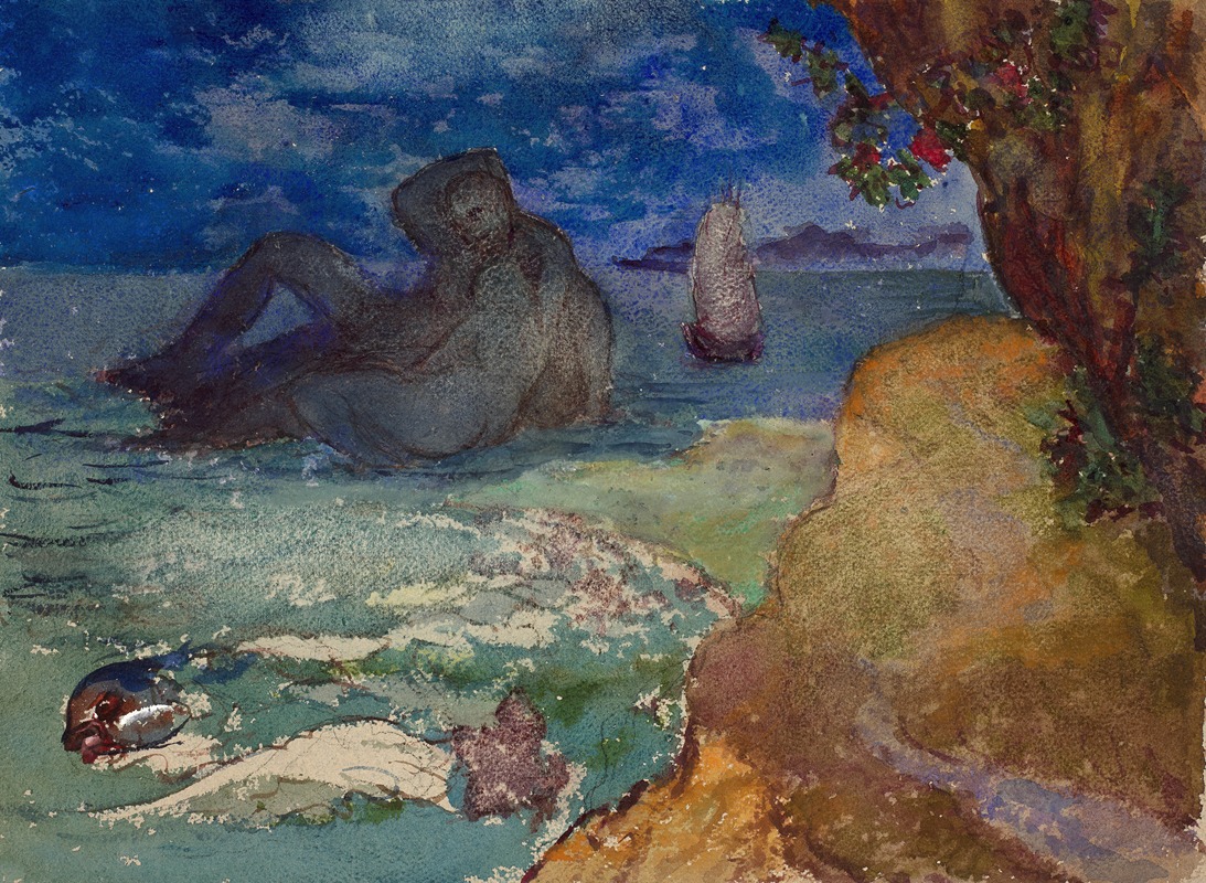 Félix Bracquemond - Embracing couple in a seascape