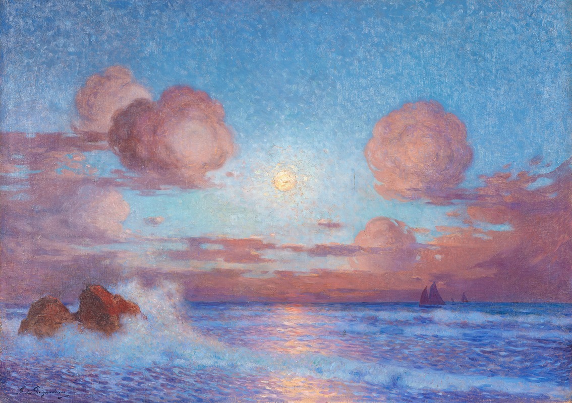 Ferdinand du Puigaudeau - Coucher de soleil sur la mer ou Voiliers au soleil couchant