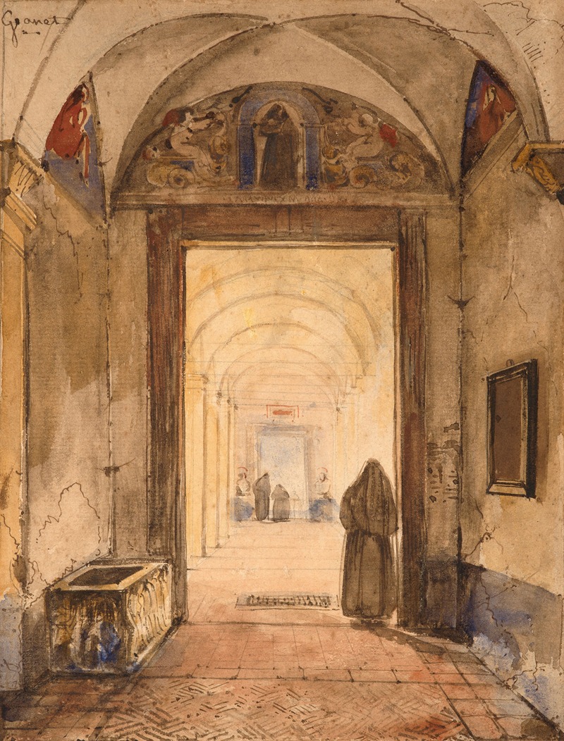 François-Marius Granet - Interior of cloister with a sarcophagus