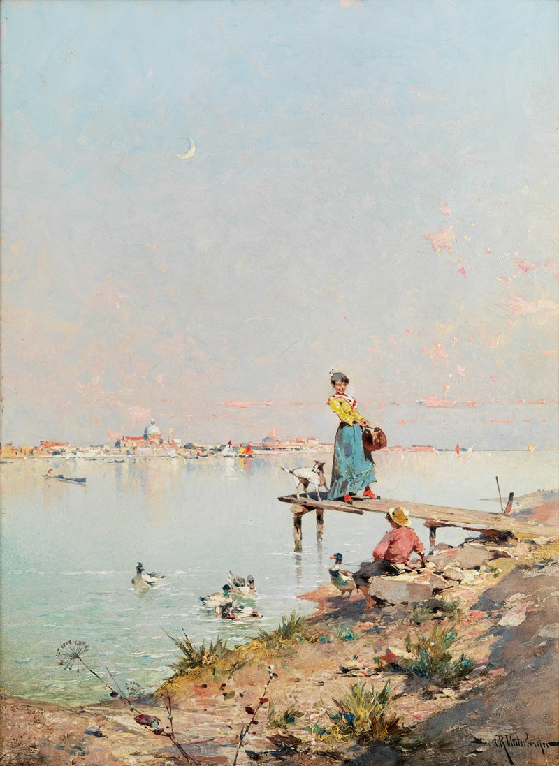 Franz Richard Unterberger - Blick auf Venedig am Ufer der Lagune