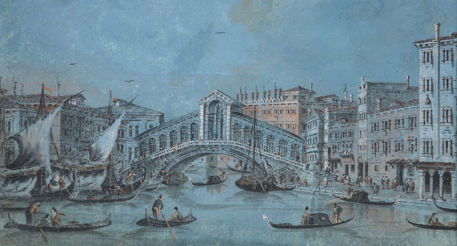 Giacomo Guardi - The Rialto bridge, Venice