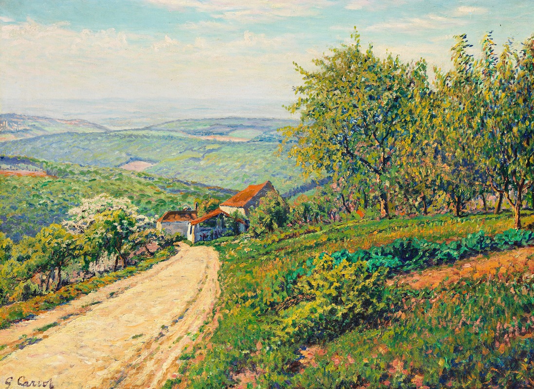 Gustave Cariot - Berghang mit Weg durch Sommerlandschaft ins Tal