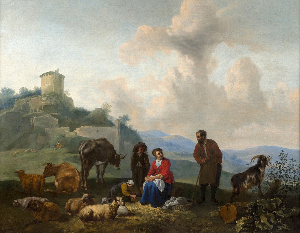 Hendrick Mommers - Famille de bergers au pied de ruines antiques et Famille de bergers au bord d’une rivière