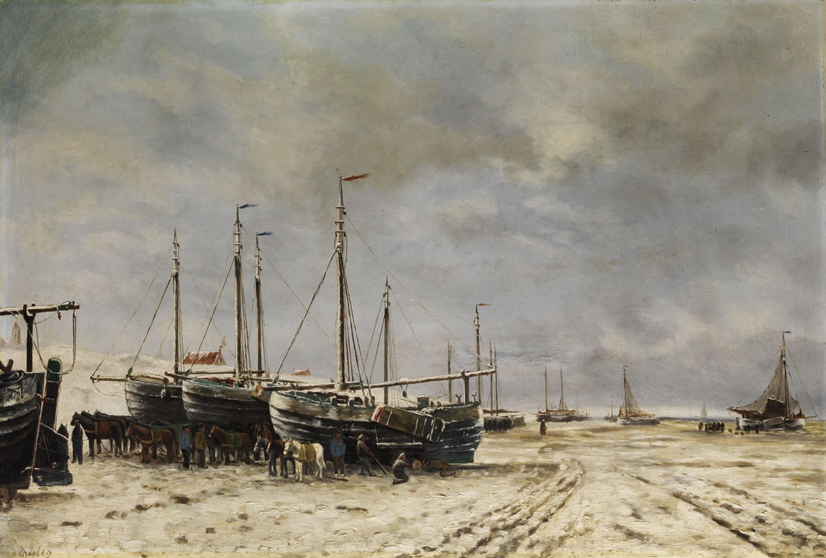 Hendrik Willem Mesdag - Polderseelandschaft mit eingefrorenen Schiffen