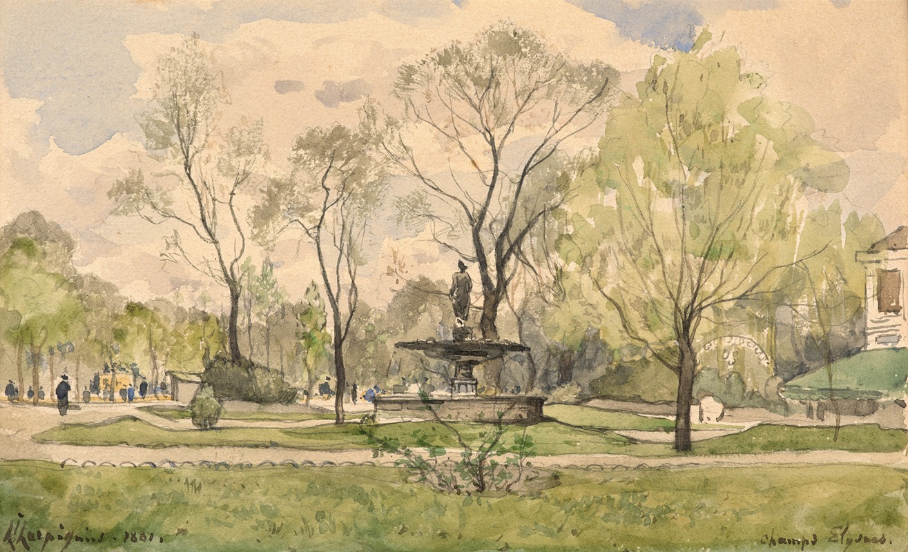 Henri-Joseph Harpignies - Les jardins des Champs-Elysées avec la fontaine de Diane de Jacques Hittorff, Paris