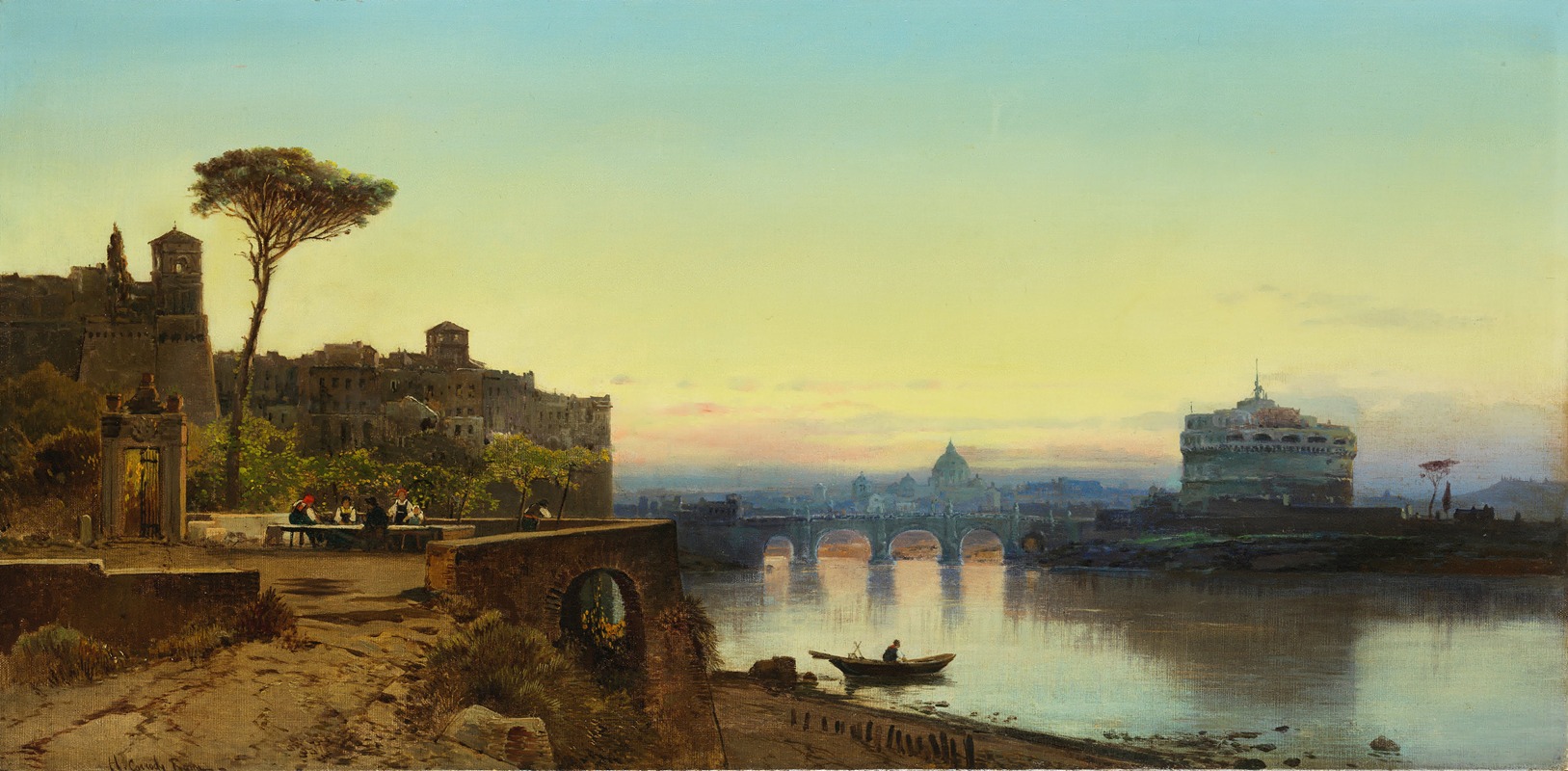 Hermann David Salomon Corrodi - Blick über den Tiber auf die Engelsburg