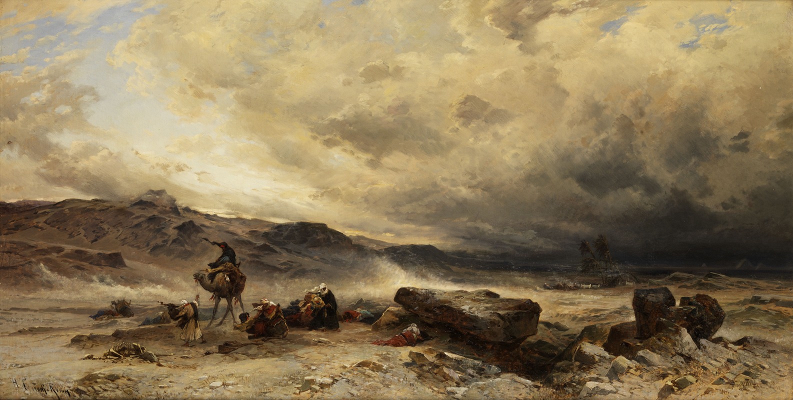 Hermann David Salomon Corrodi - Camel train in a sandstorm