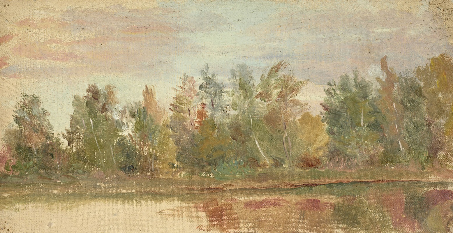 Jeanne Jegou-Cadart - Paysage fluvial et son reflet au couchant rose