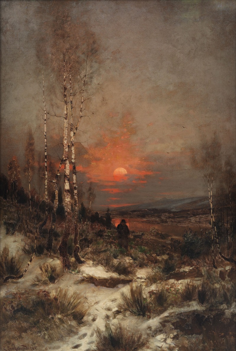 Ludwig Lanckow - Abendliche Winterlandschaft mit einem Jäger