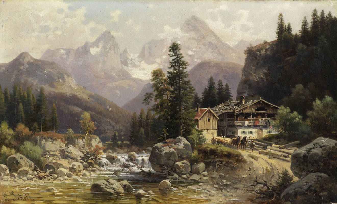 Ludwig Sckell - Alpenlandschaft mit Mühlengebäude