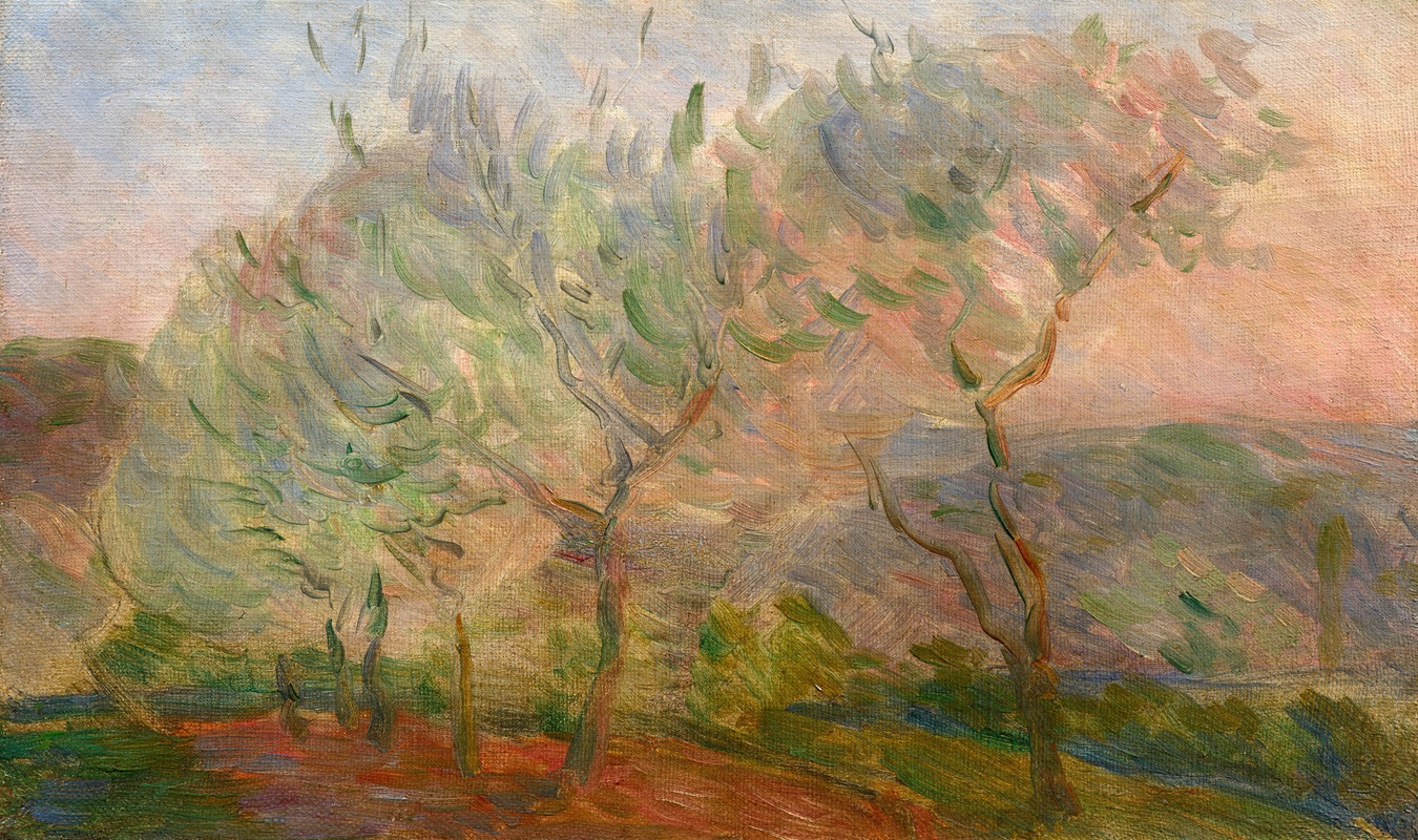 Marie Bracquemond - Landsacpe with trees and sunset