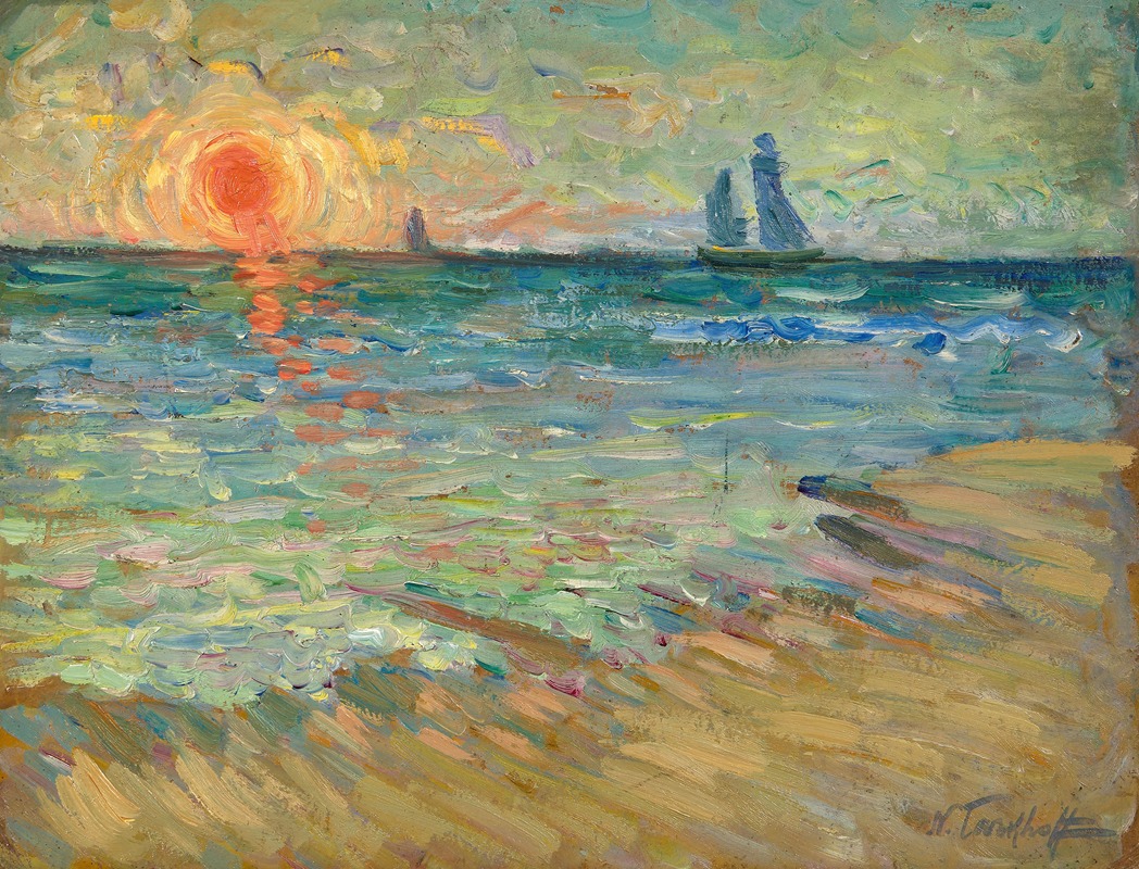 Nicolas Alexandrovitch Tarkhoff - Voiliers, soleil couchant, Soulac-sur-Mer