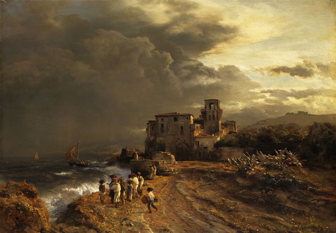 Oswald Achenbach - Abziehender Sturm an der italienischen Küste