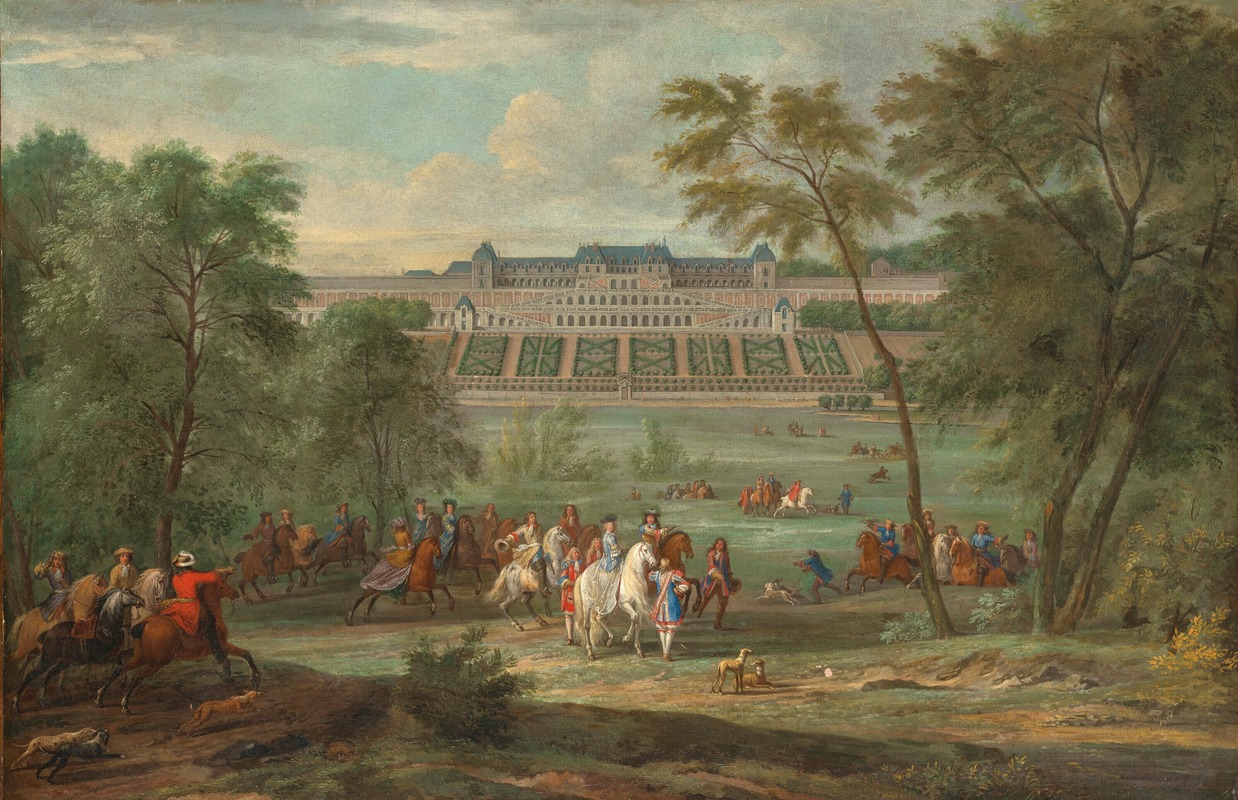 Pierre-Denis Martin - Vue du Château Neuf de Saint-Germain-en-Laye avec le départ pour la chasse