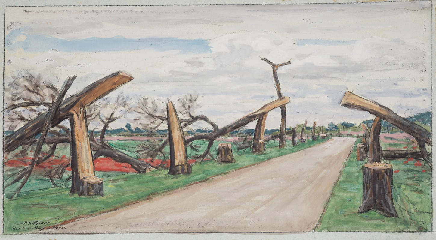 René François Xavier Prinet - Route de Roye à Noyon; les arbres coupés