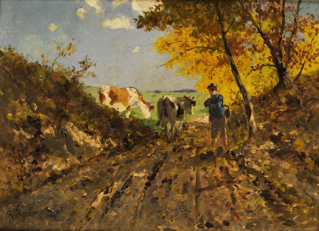 Richard Von Poschinger - Herbstlandschaft mit Kühen