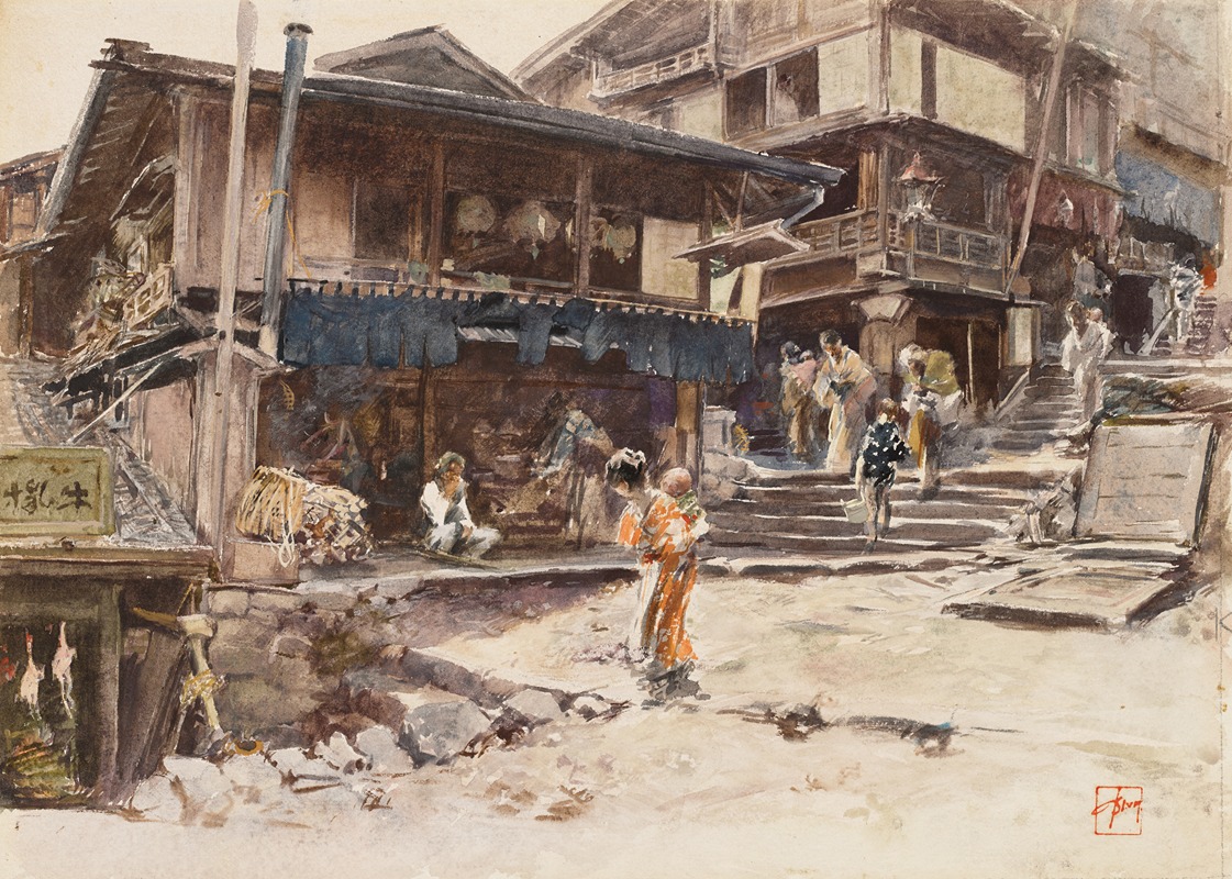 Robert Frederick Blum - A Street In Ikao, Japan