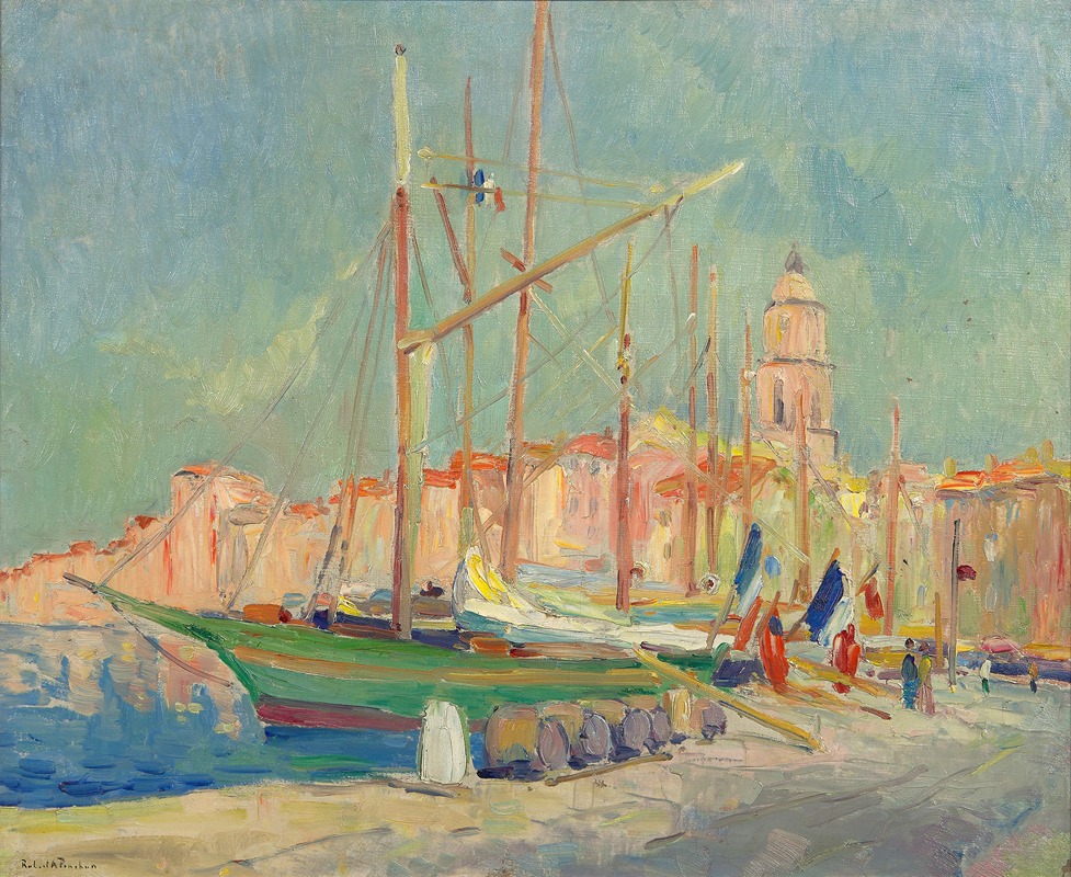 Robert Antoine Pinchon - Bateaux pavoisés dans le port de Saint-Tropez