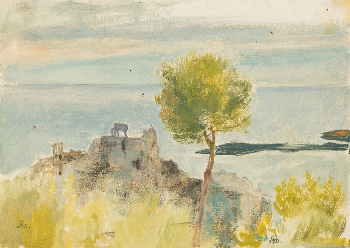 Ary Ernest Renan - Paysage méditerranéen aux deux ovins