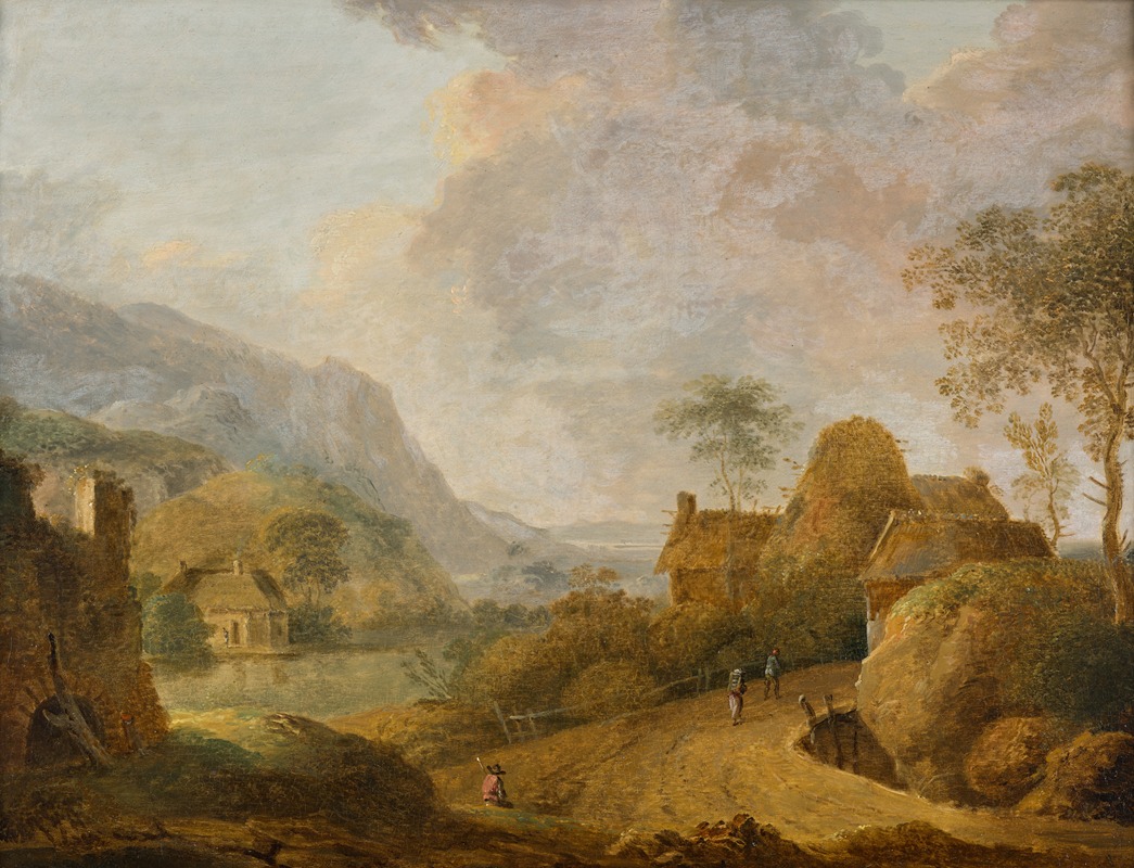 Christian Hilfgott Brand - Gebirgslandschaft mit Fluss und Bauernhof