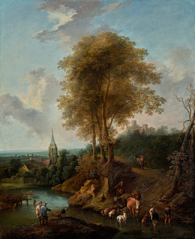 Christian Hilfgott Brand - Landschaft mit drei Bäumen und Kirche