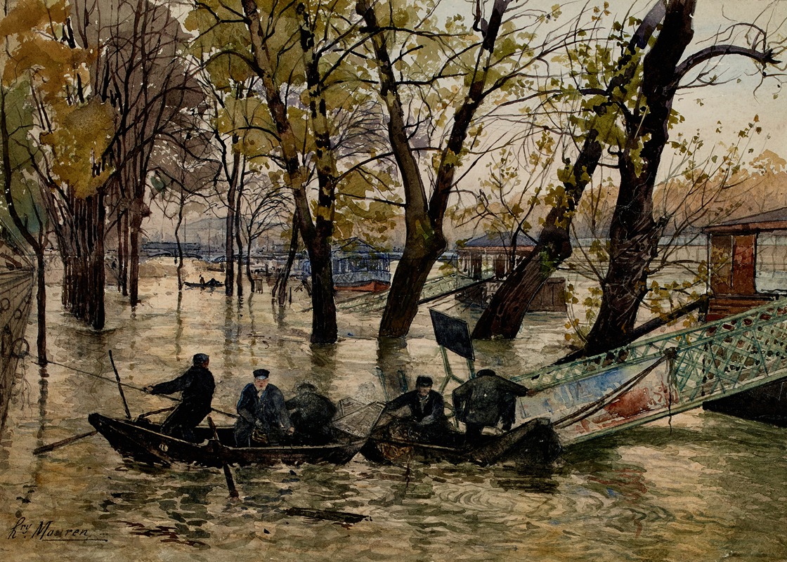 Henri Laurent Mouren - La Seine au Pont-Neuf lors de la crue de 1896