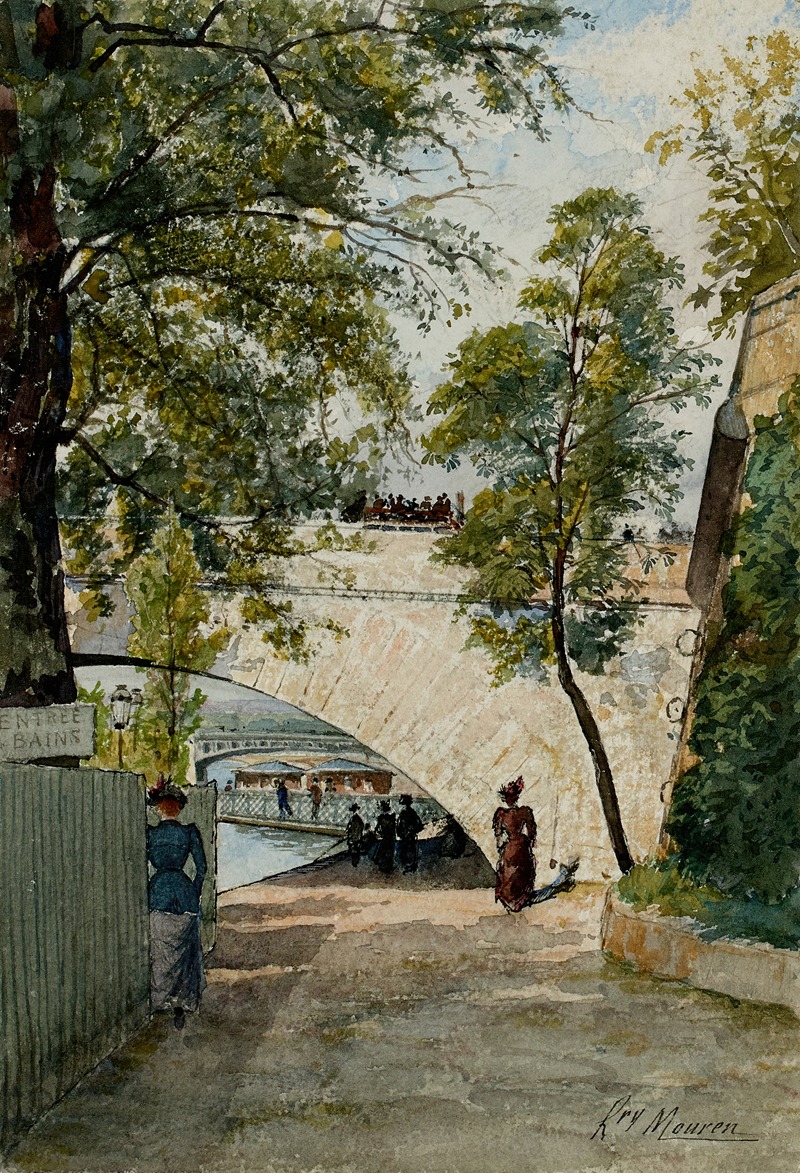 Henri Laurent Mouren - Vue de la berge de la Seine sous une arche du pont Royal