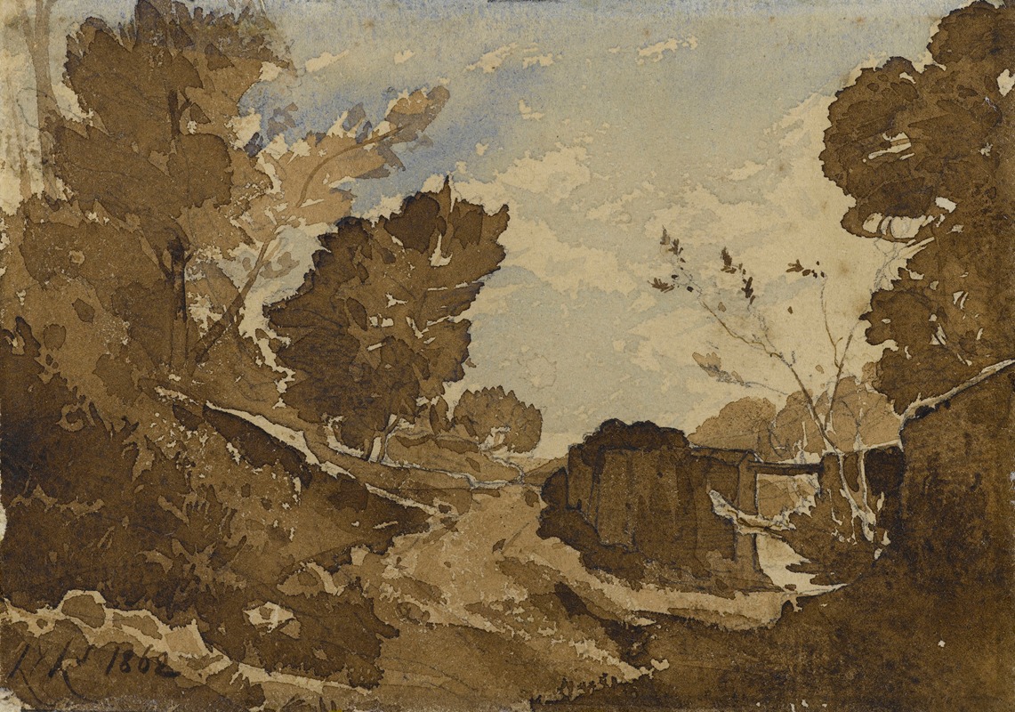 Henri-Joseph Harpignies - Fossé avec un petit pont