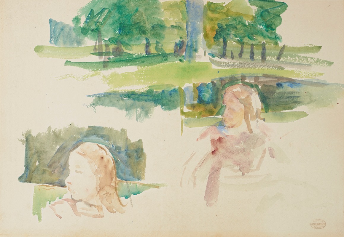 Mary Cassatt - Étude de paysage à la rivière et d’enfants