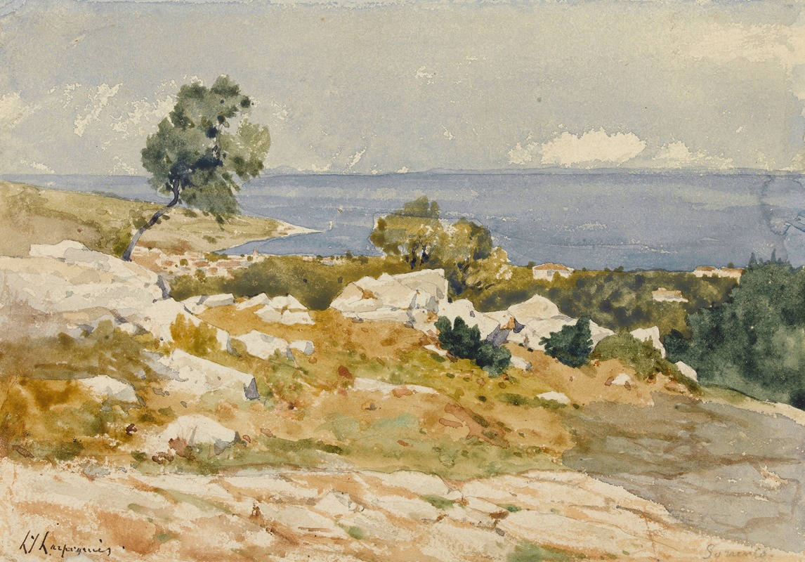 Henri-Joseph Harpignies - Vue de la mer à Sorrento