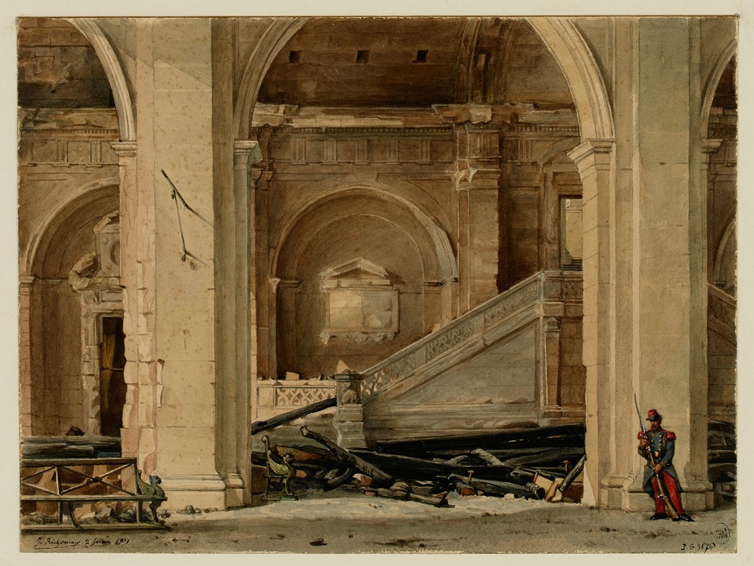 Jules Richomme - L’escalier du Palais de Justice après l’incendie de 1871