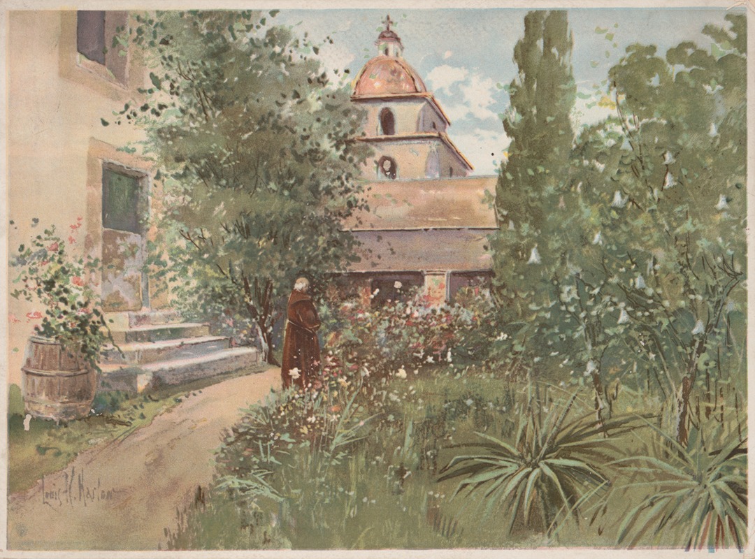 Louis Kinney Harlow - Santa Barbara Mission, garden scene