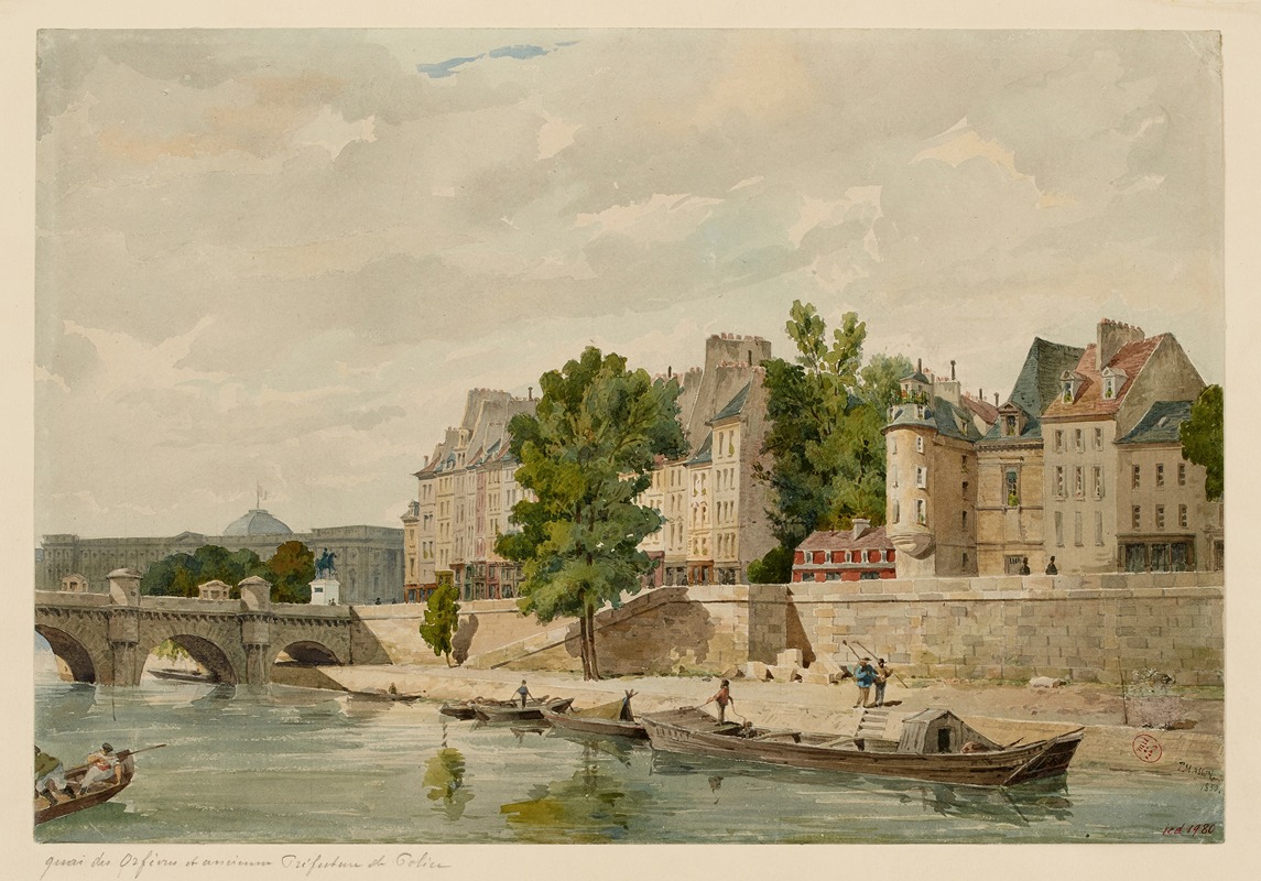 Louis-Martial-Théodat Masson - Ancienne Préfecture de Police, quai des Orfèvres et Pont Neuf en 1850