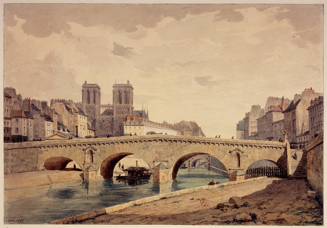 Louis-Martial-Théodat Masson - Le vieux pont Saint-Michel en 1850