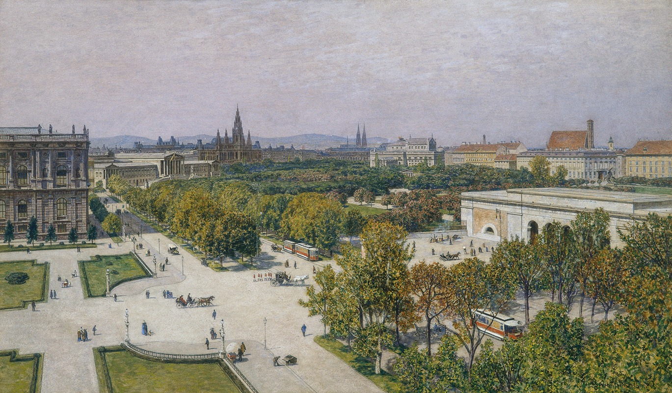 Maximilian Suppantschitsch - Blick auf den Ring gegen das Rathaus und Parlament