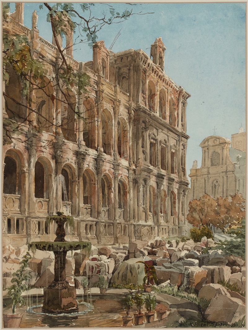 Richard Phené Spiers - Ruines de la façade de l’Hôtel de Ville en 1871.