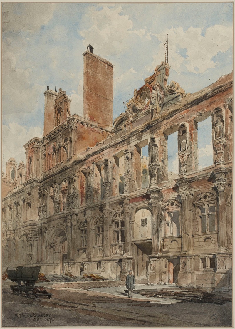 Richard Phené Spiers - Ruines de la façade de l’Hôtel de Ville en 1871