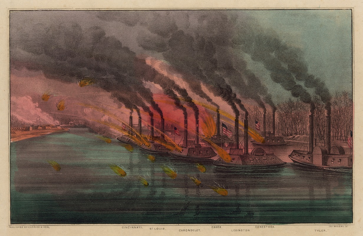 Currier & Ives. - Bombardment and capture of Fort Henry, Tenn.; By the federal gunboats under command of commodore Andrew H. Foote-Feby. 6th 1862