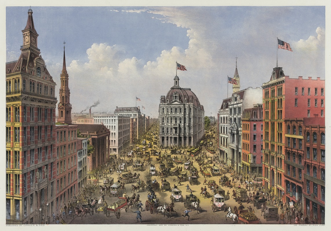 Currier & Ives. - Broadway, New York; From the western union telegraph building looking north