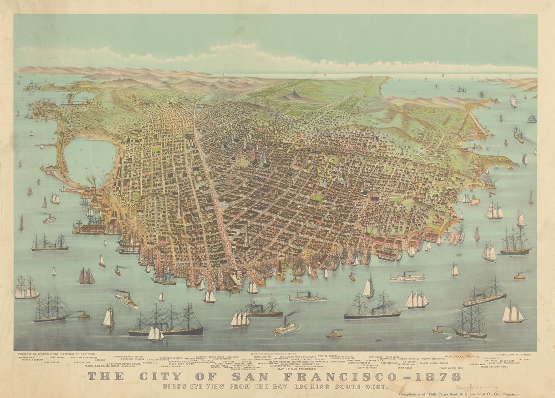 Currier & Ives. - The city of San Francisco, 1878 ; birds eye view from the Bay looking south-west