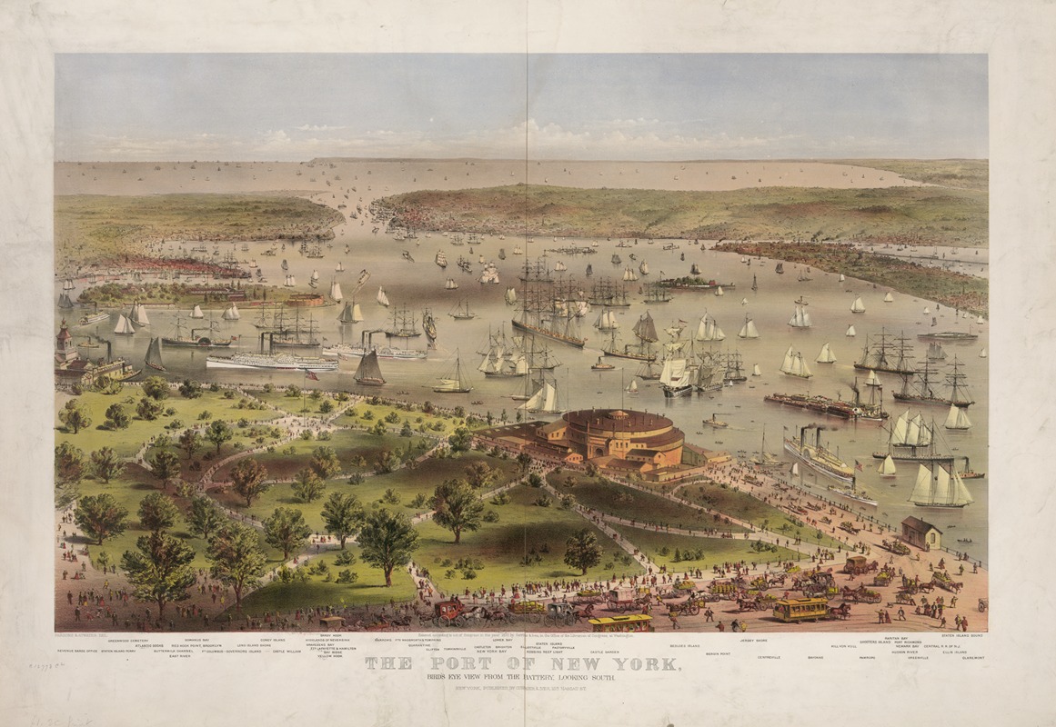 Currier & Ives. - The Port of New York; birds eye view from the battery, looking South