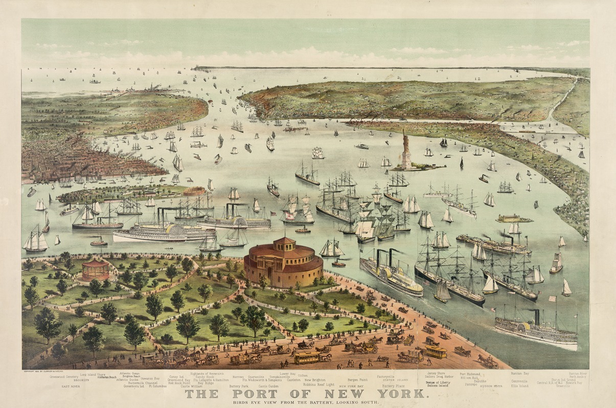 Currier & Ives. - The Port of New York–Birds eye view from the Battery, looking south