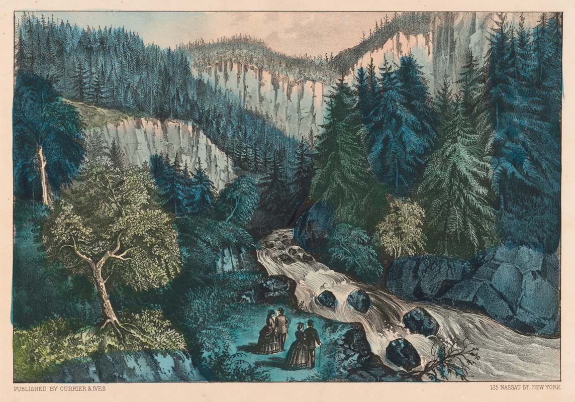 Currier & Ives. - The source of the Hudson; in the Indian pass, Adirondacks