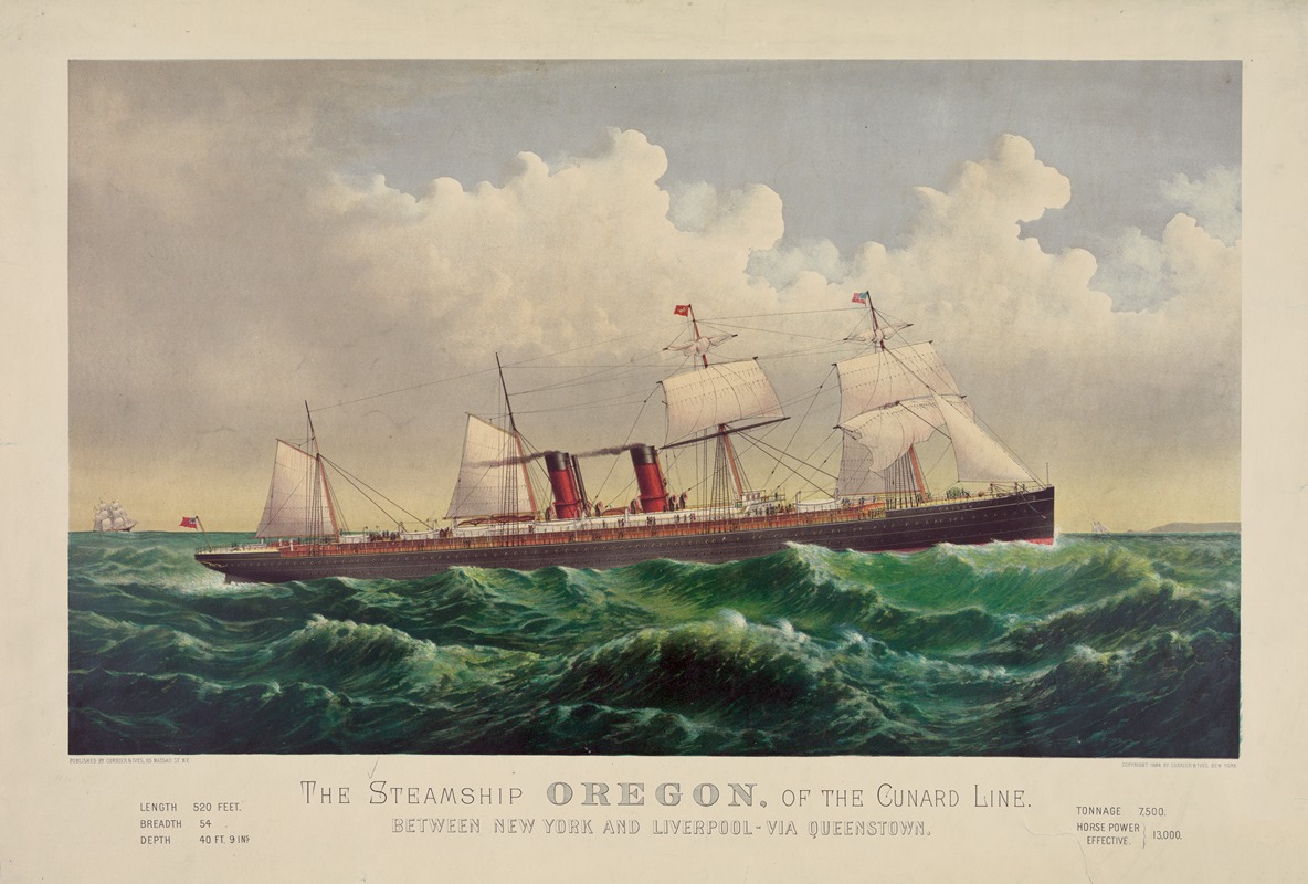 Currier & Ives. - The Steamship Oregon, of the Cunard Line, between New York and Liverpool via Queenstown