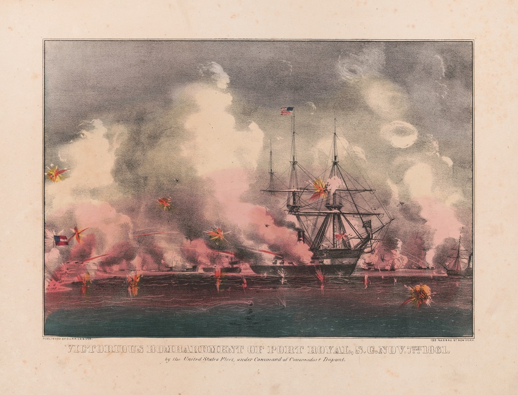 Currier & Ives. - Victorious bombardment of Port Royal, S.C. Nov. 7th. 1861; by the United States fleet, under command of Commodore Dupont