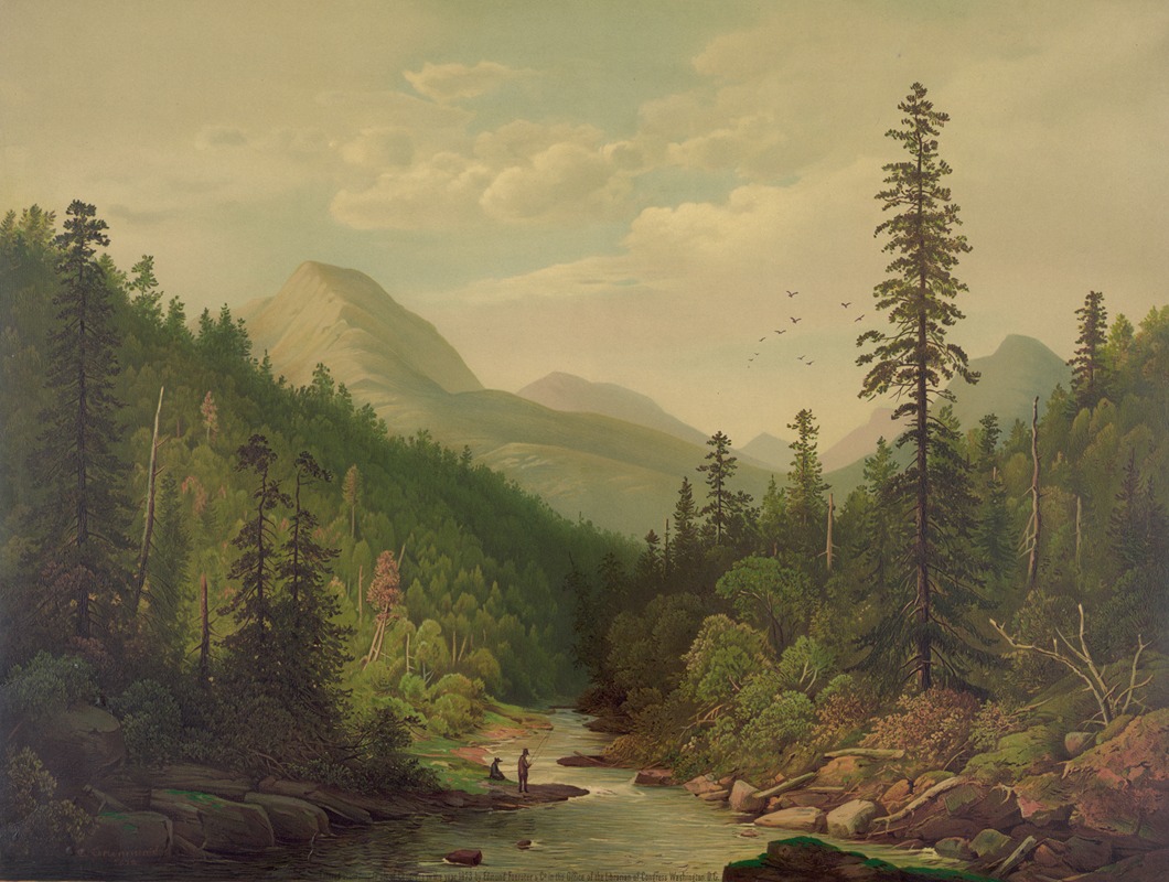 Edmund Foerster & Co. - Mountain scene, 2 men, 1 fishing