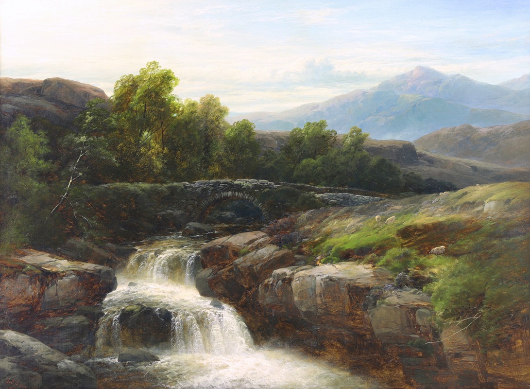 James Burrell Smith - Moorland Landscape with Waterfall, Vale of Neath, South Wales